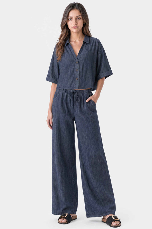 Relaxed Drape Denim Shirt Dark Blue