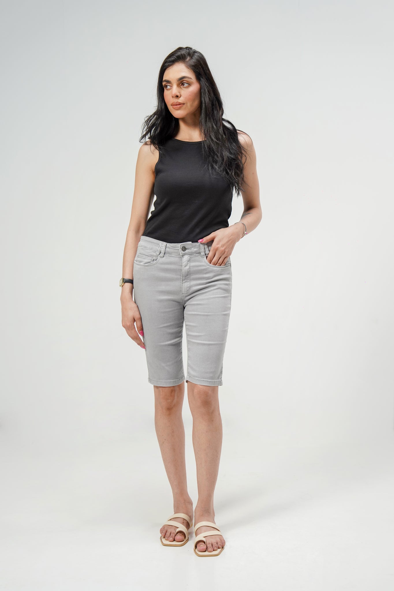 Silver Bermuda Stretch Shorts