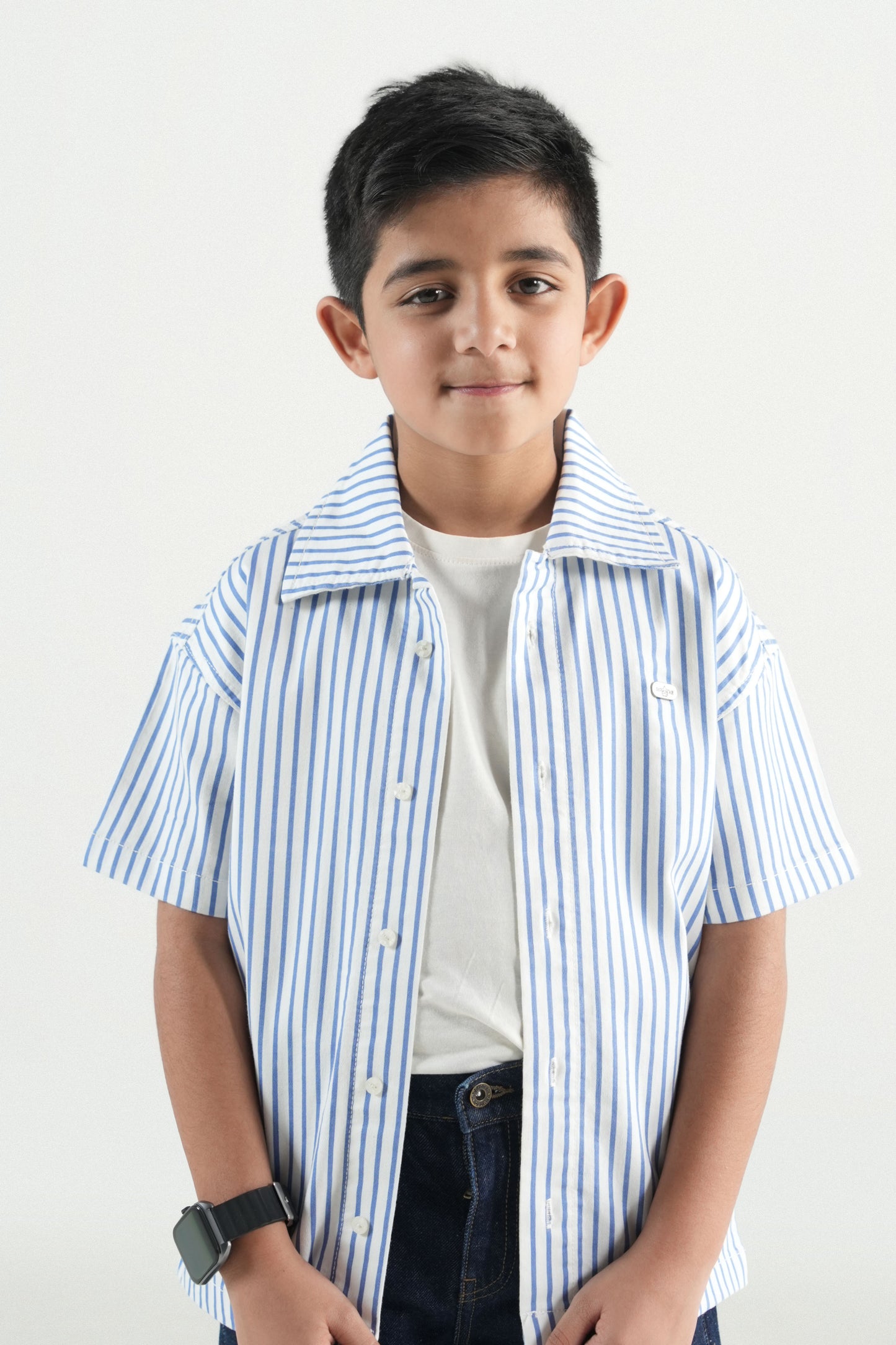 Summer Stripe Button Down Shirt- White