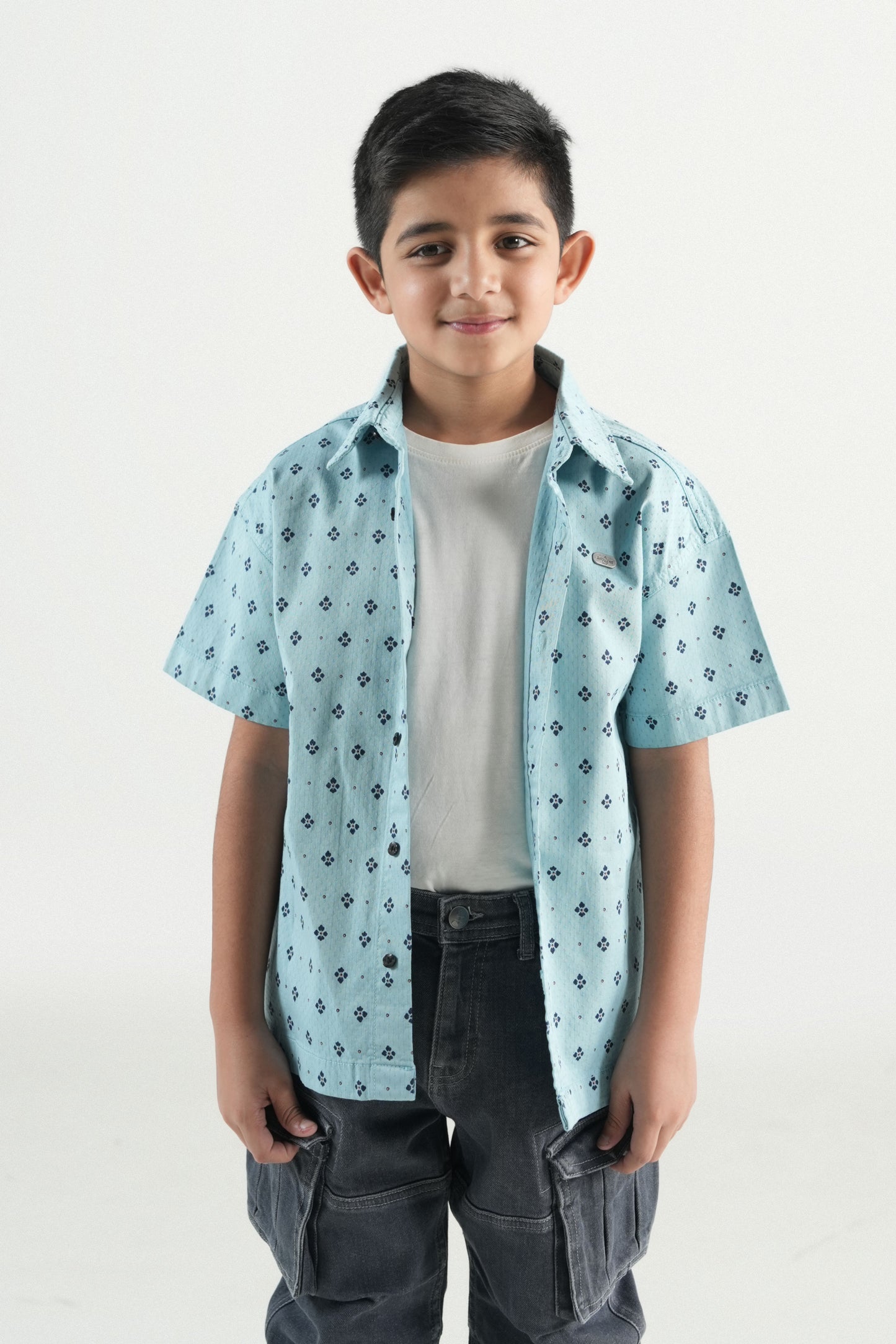 Hawaiian Mini Print Sky Blue Shirt