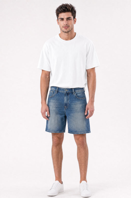 Baggy Fit Denim Short Dark Blue