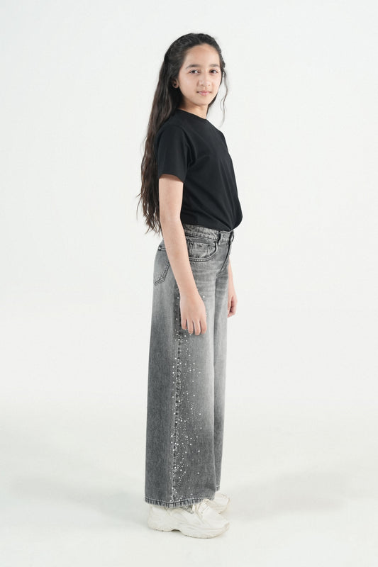 Wide Leg Jeans With Stone work
