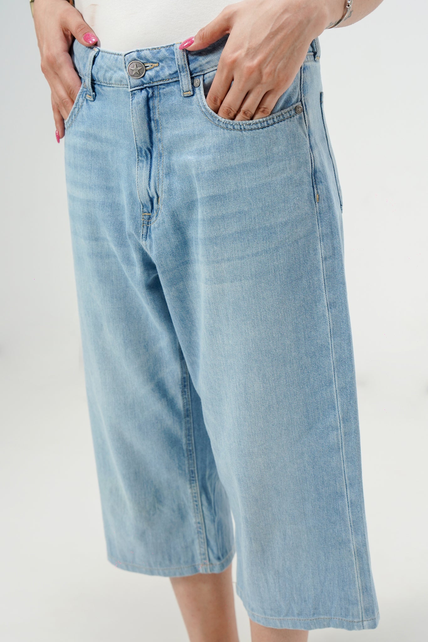 Light Blue Baggy Denim Capri