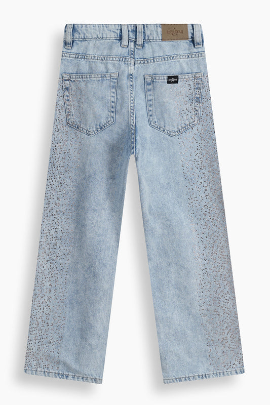Wide Leg Peach Rhinestones Jeans