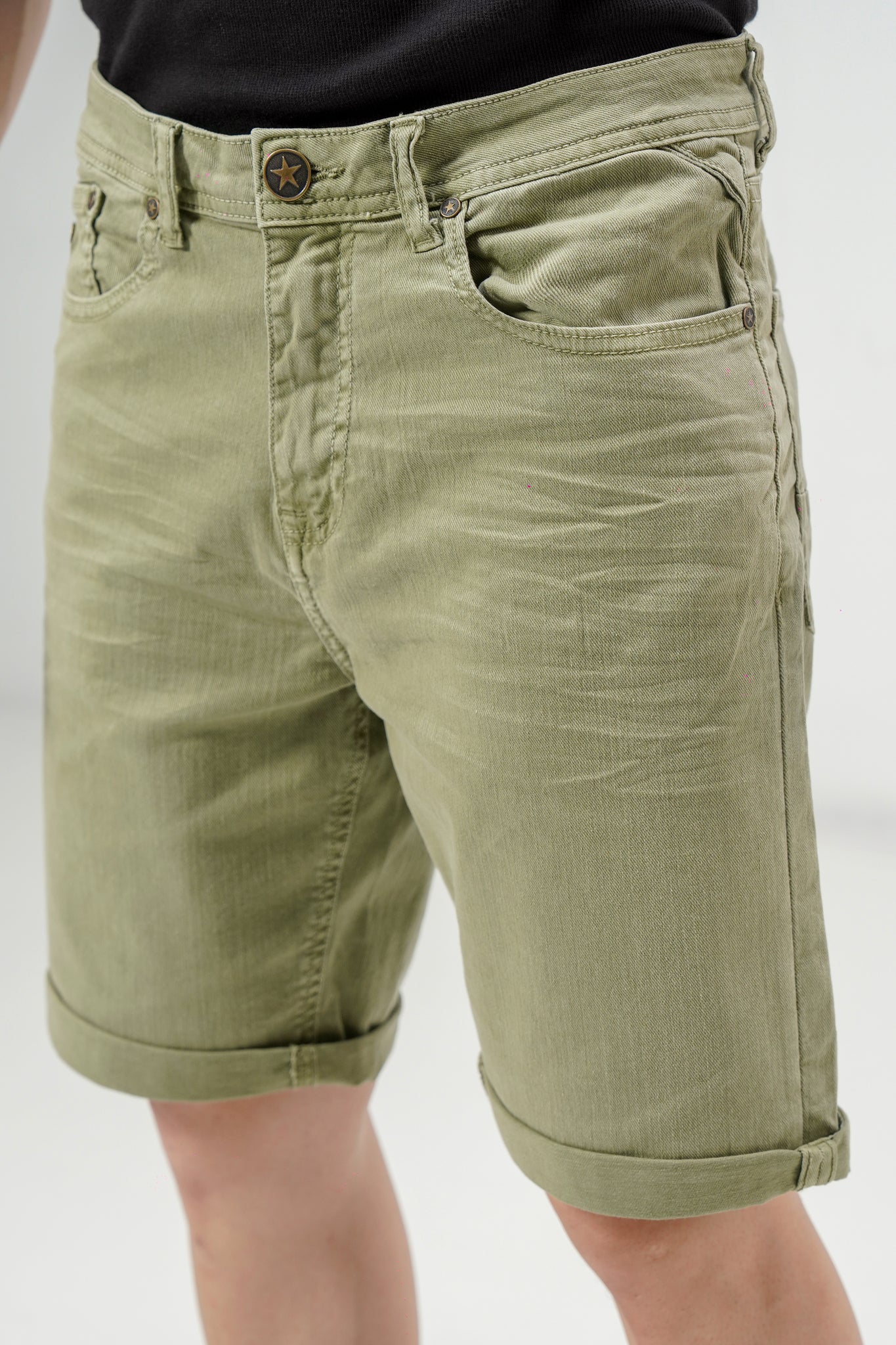 Khakhi Green Stretch Shorts