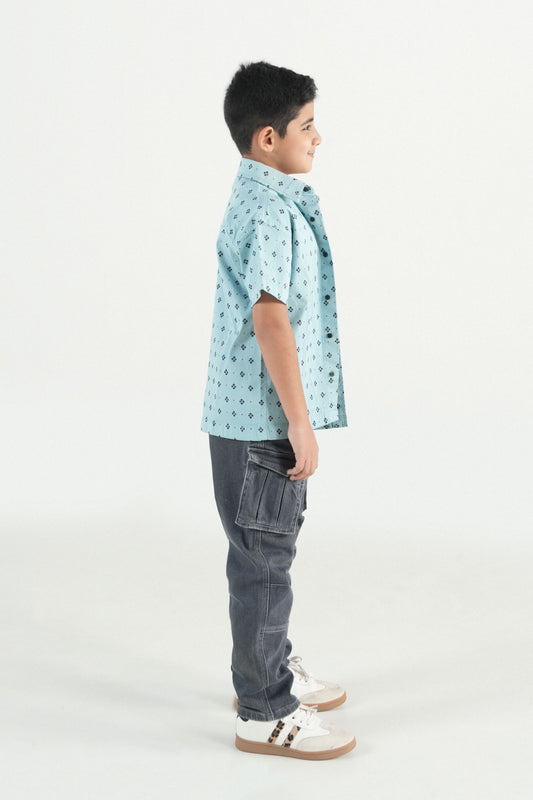 Hawaiian Mini Print Sky Blue Shirt