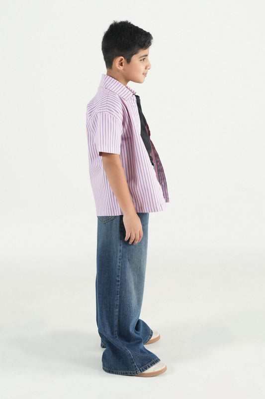 Summer Stripe Button Down Shirt- Pink