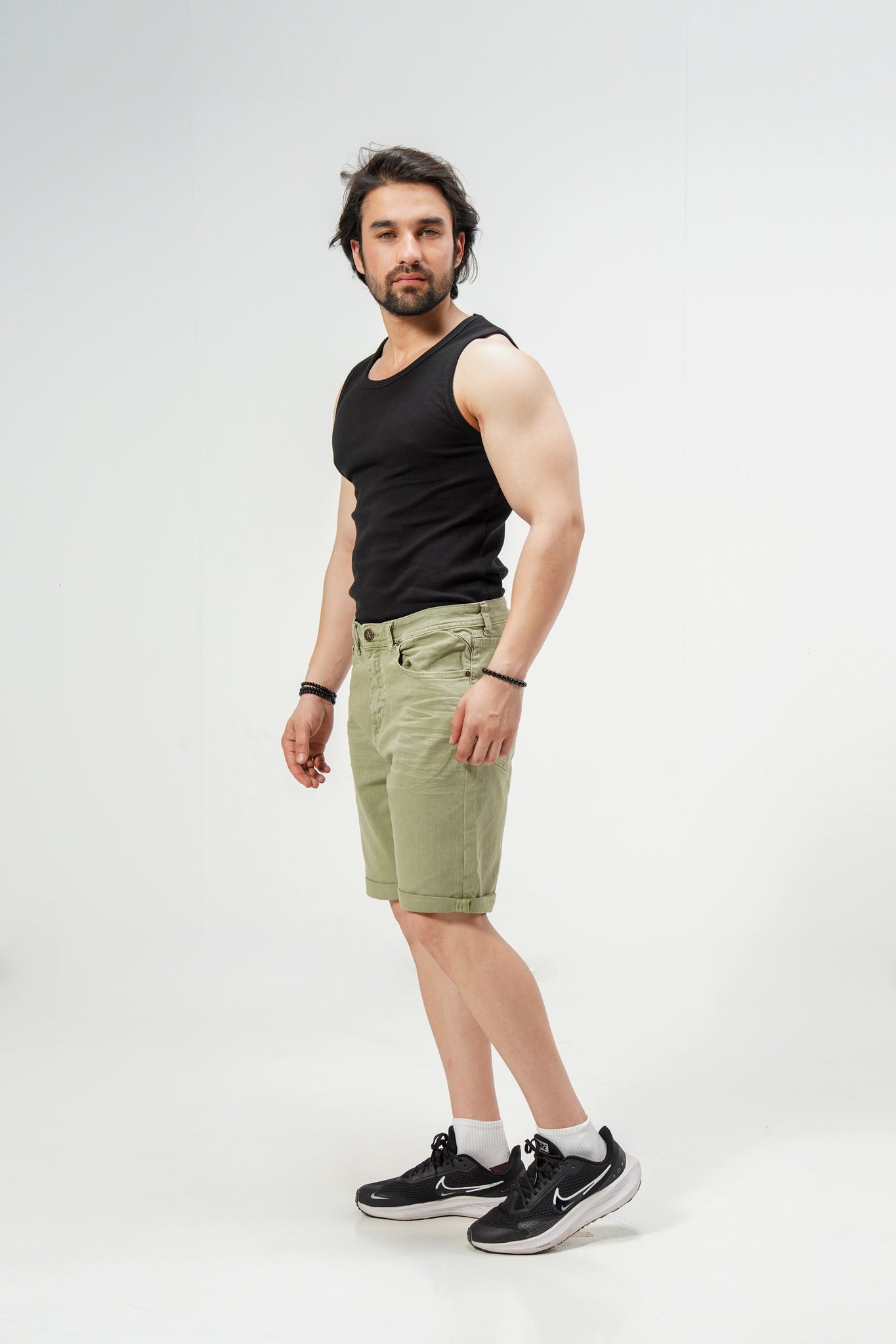 Khakhi Green Stretch Shorts