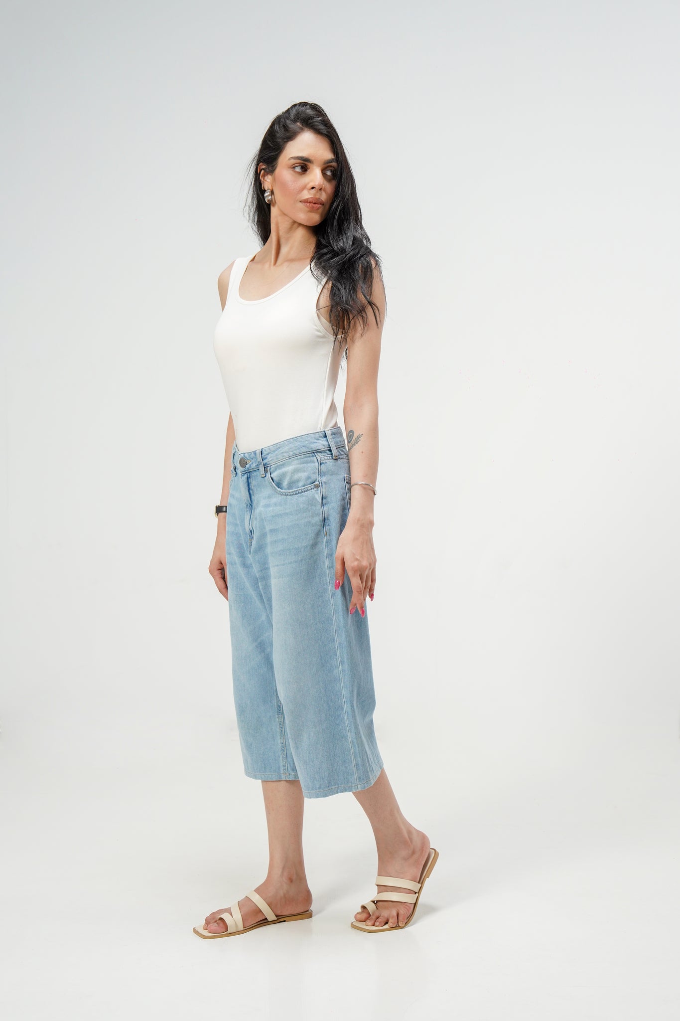 Light Blue Baggy Denim Capri