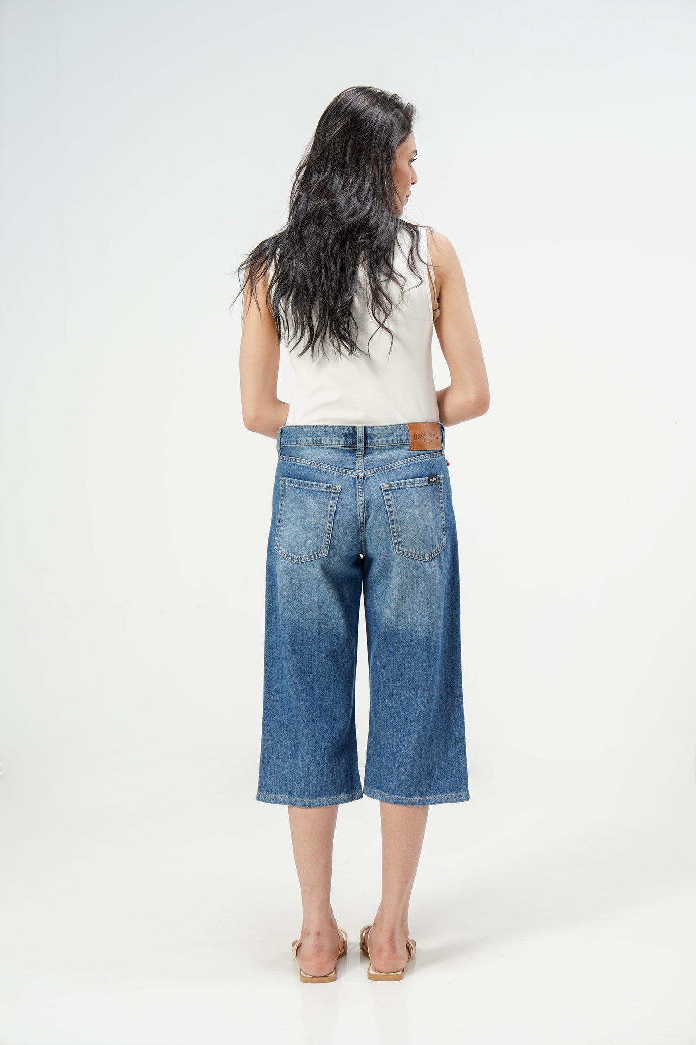 Mid Blue Baggy Denim Capri
