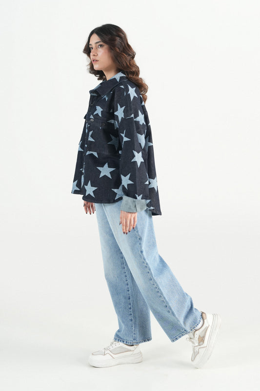 Oversized Star Dark Wash Shacket