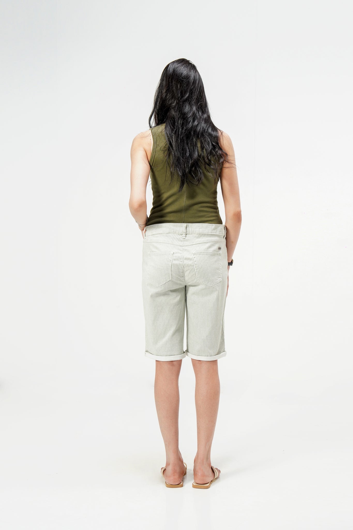 Green Bermuda Striped Shorts