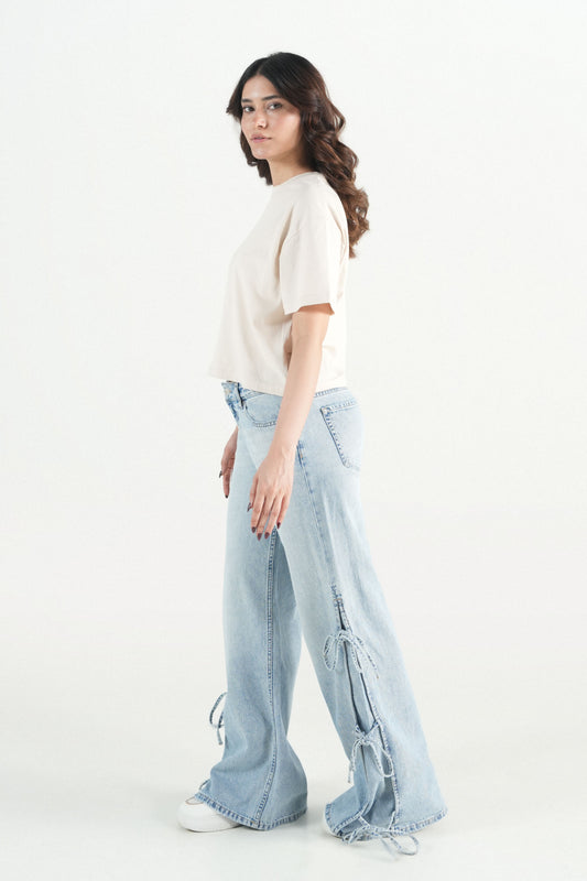 Wide Leg Jeans With Side Bow