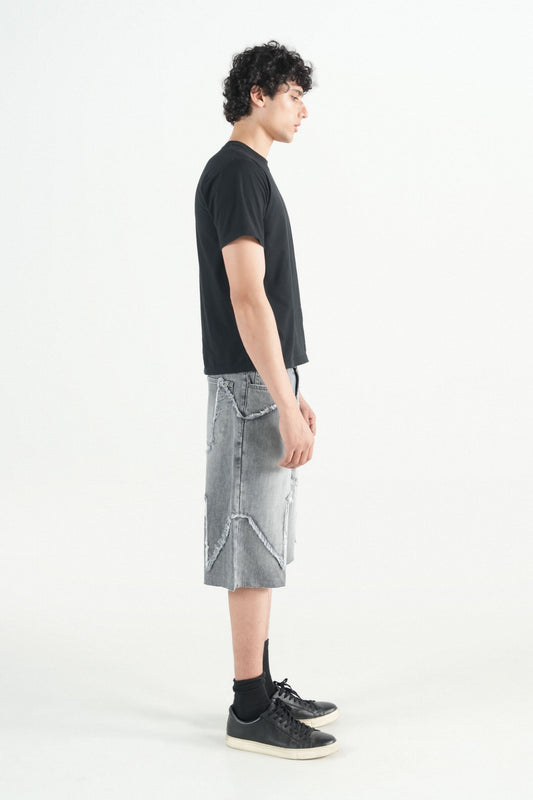 Star Patch Jorts Light Grey