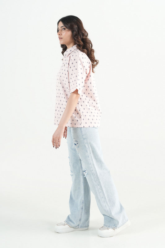 Hawaiian Floral Printed Light Pink Shirt