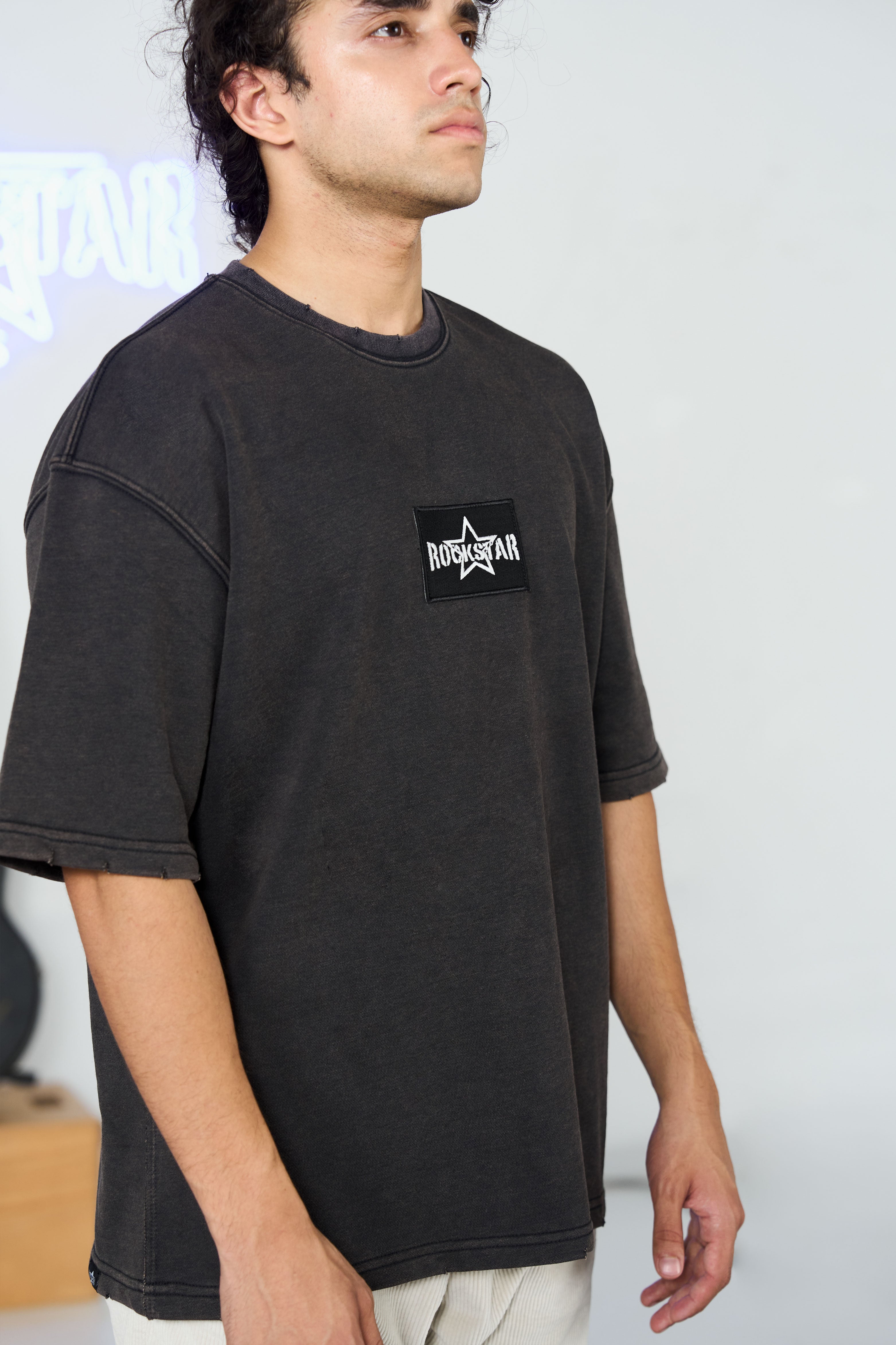 Drop Shoulder Charcoal Acid Tee
