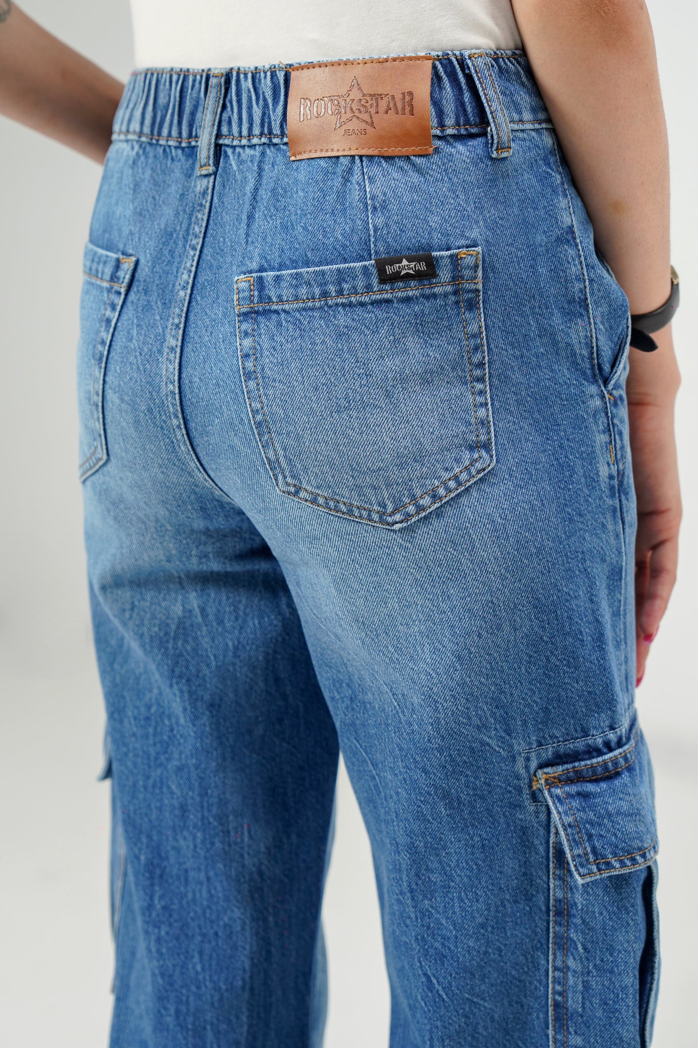 High Rise Wide Leg Cargo Medium Blue
