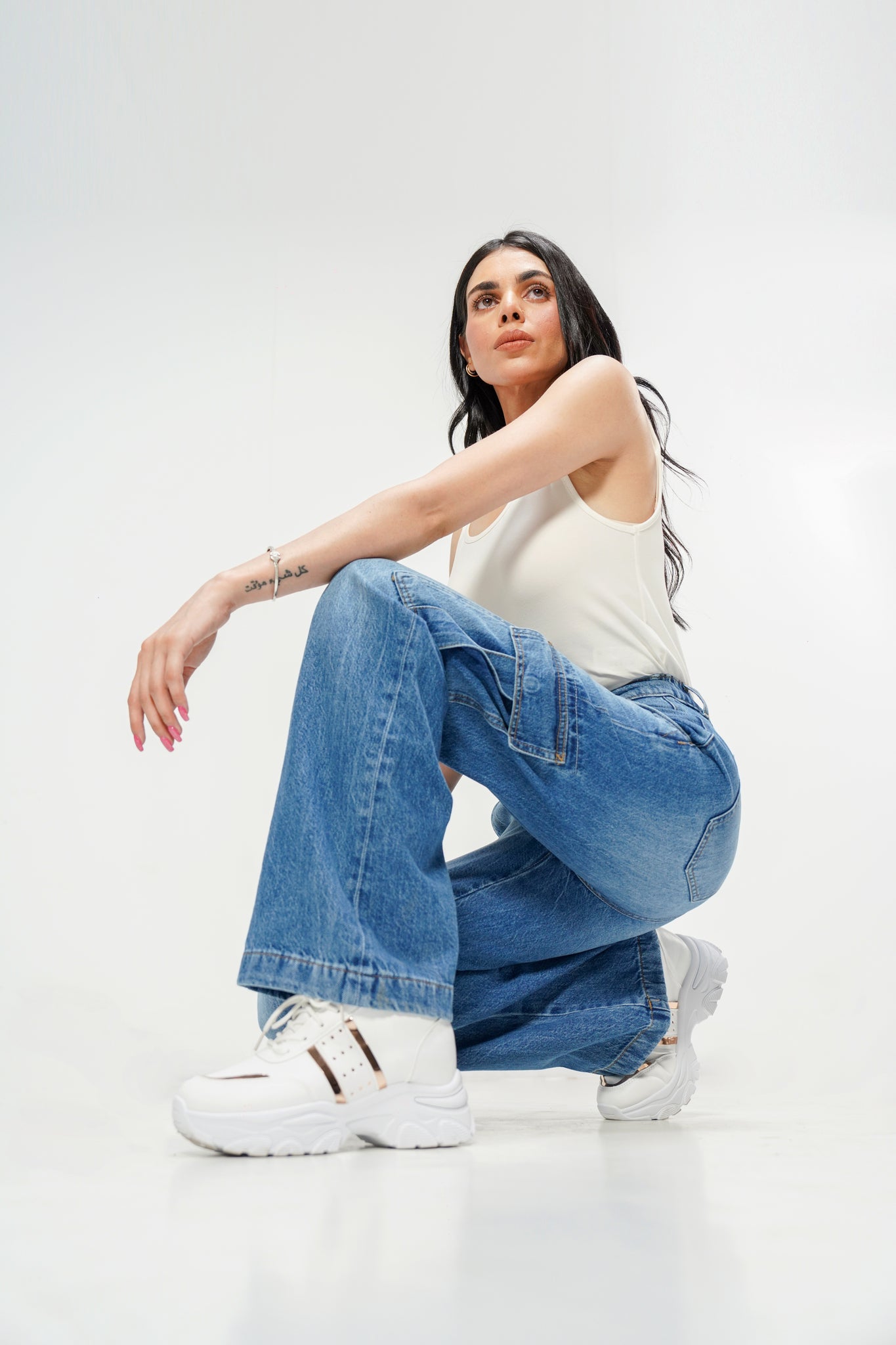 High Rise Wide Leg Cargo Medium Blue
