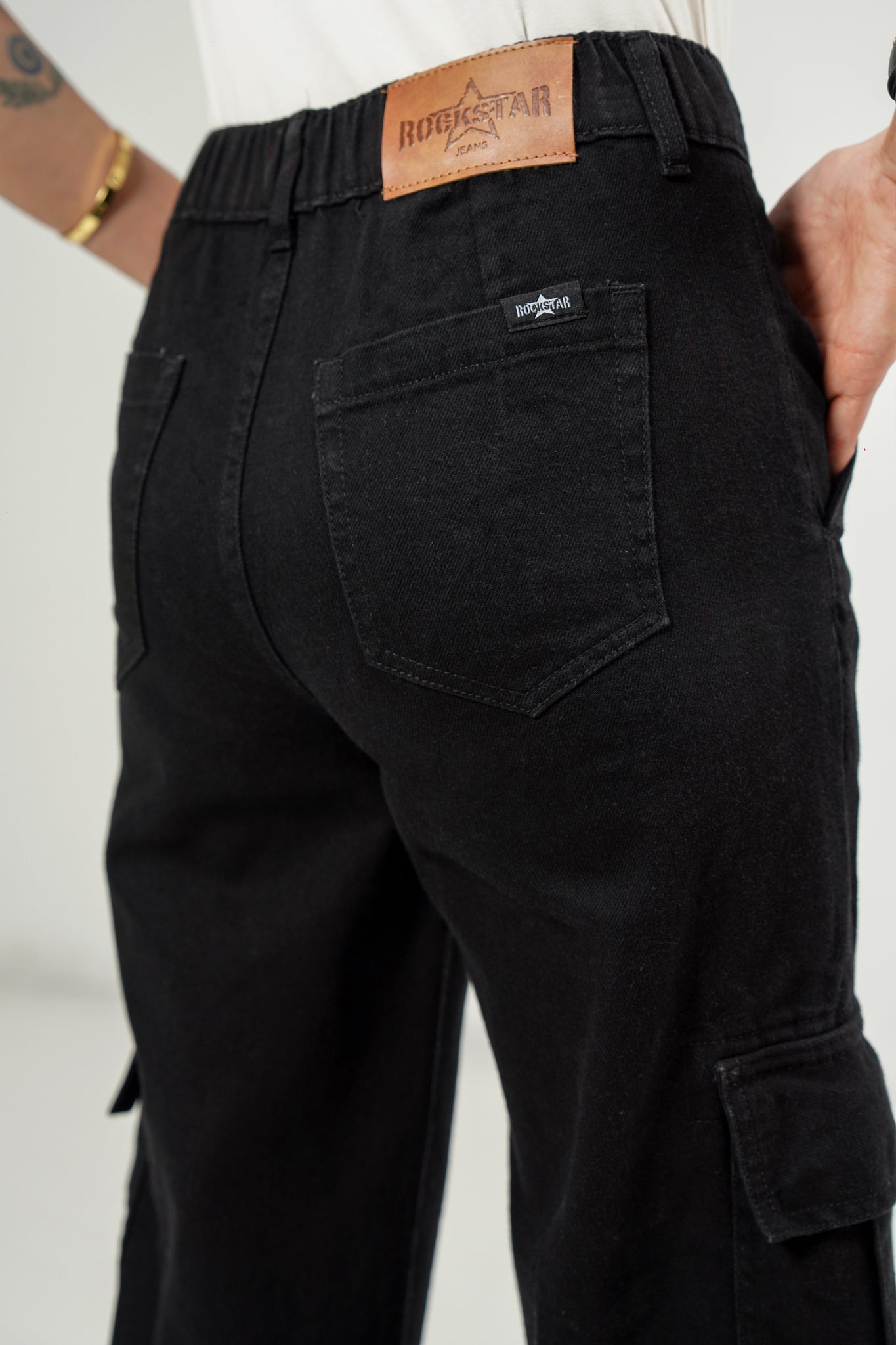 High Rise Wide Leg Cargo Black