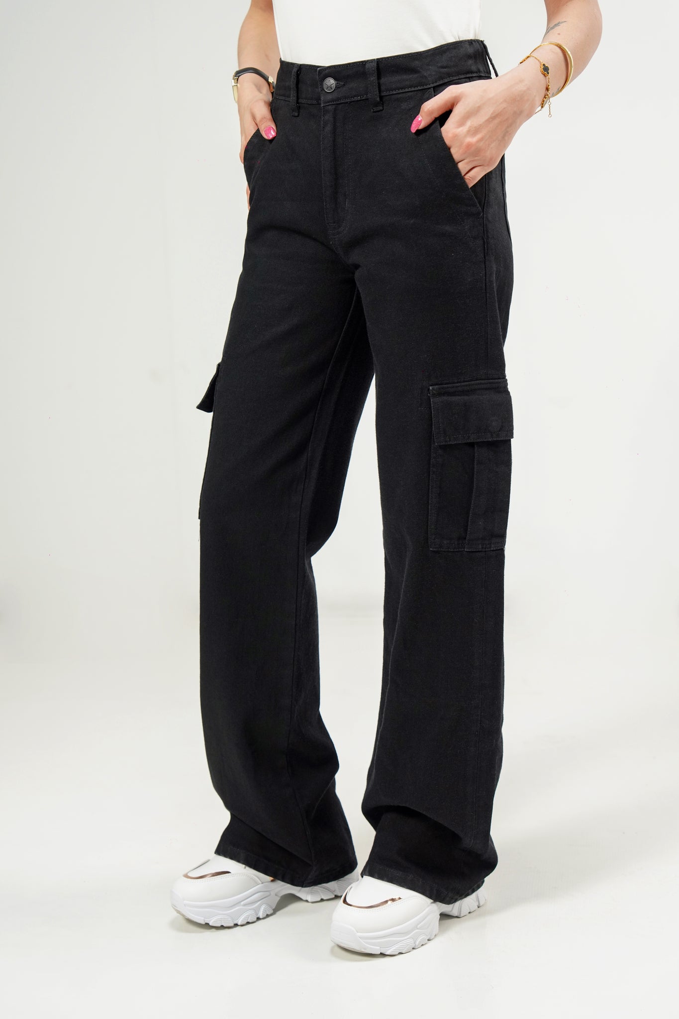 High Rise Wide Leg Cargo Black