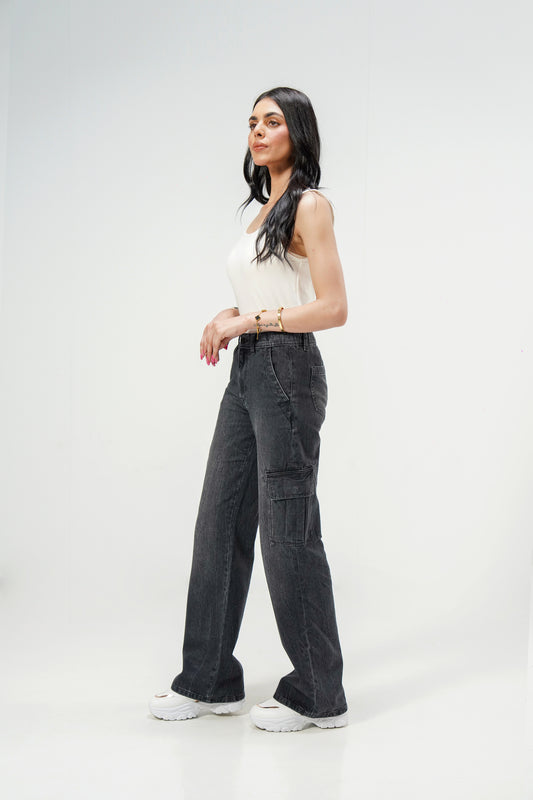 High Rise Wide Leg Cargo Grey shop at rockstar jeans