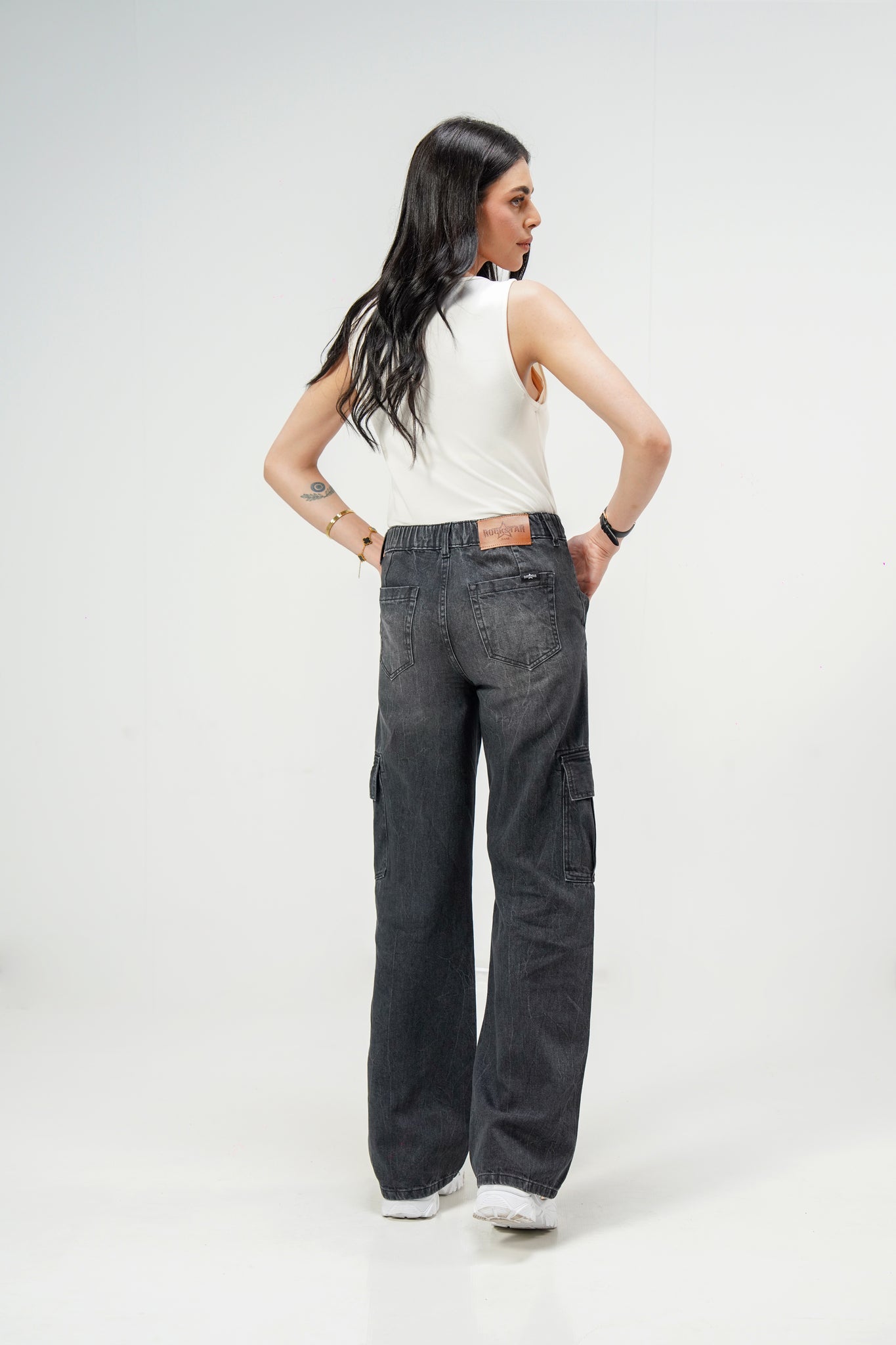 High Rise Wide Leg Cargo Grey