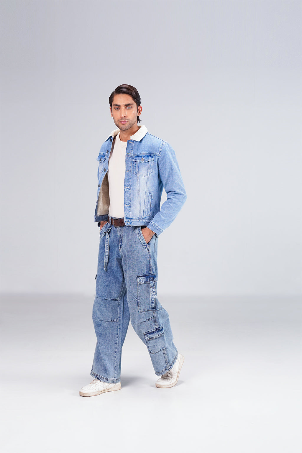 Light Denim Jacket With Sherpa