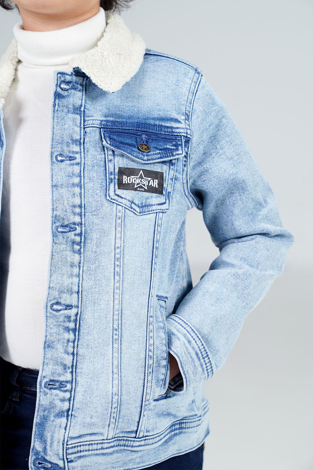 Denim Sherpa Jacket Acid Random Light Blue