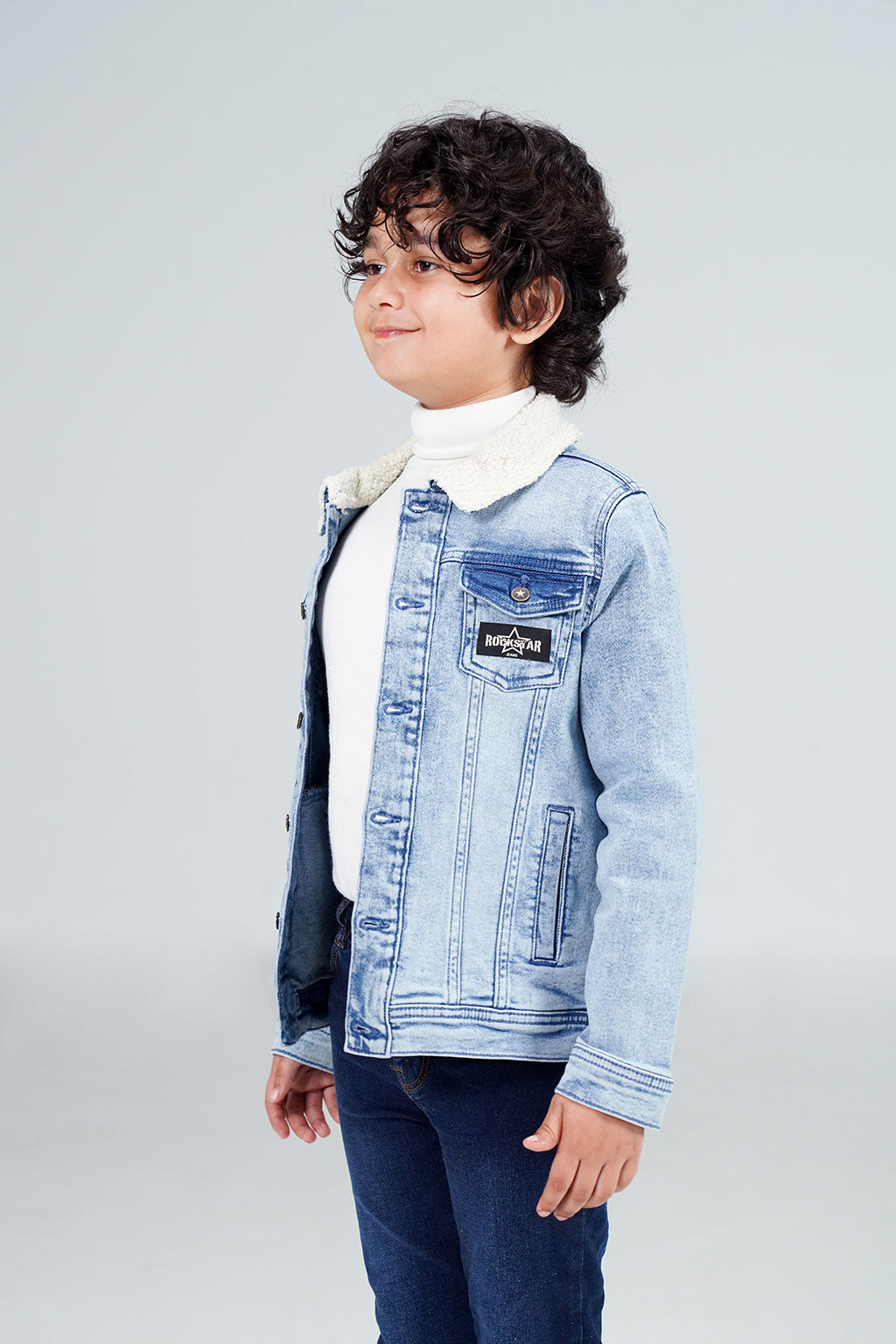 Denim Sherpa Jacket Acid Random Light Blue