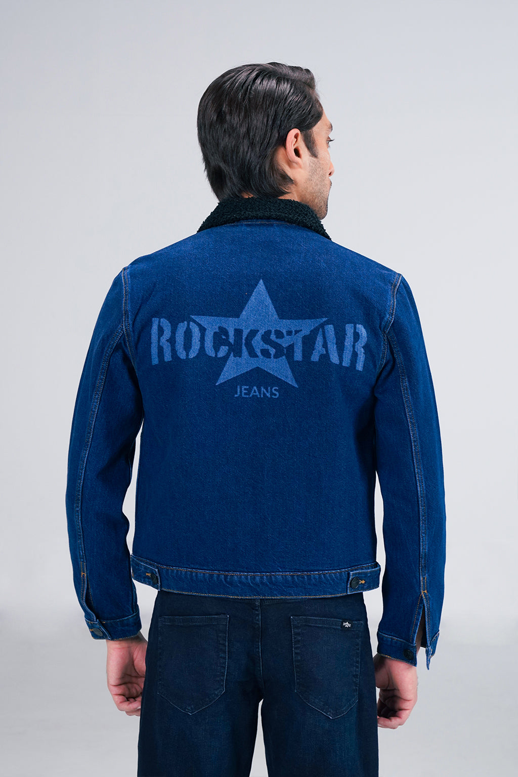 Dark Denim Jacket With Sherpa