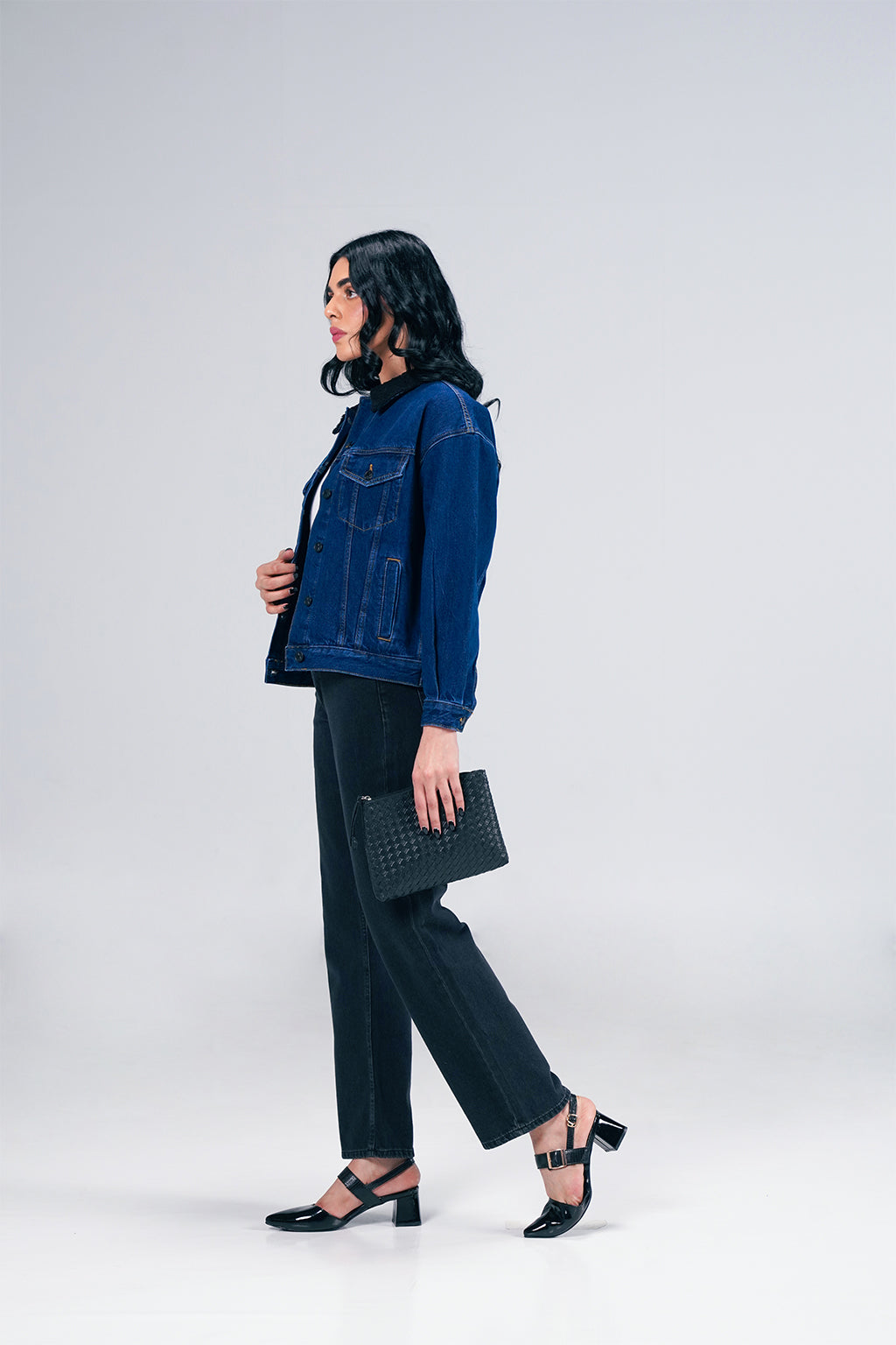 Dark Denim Jacket With Sherpa