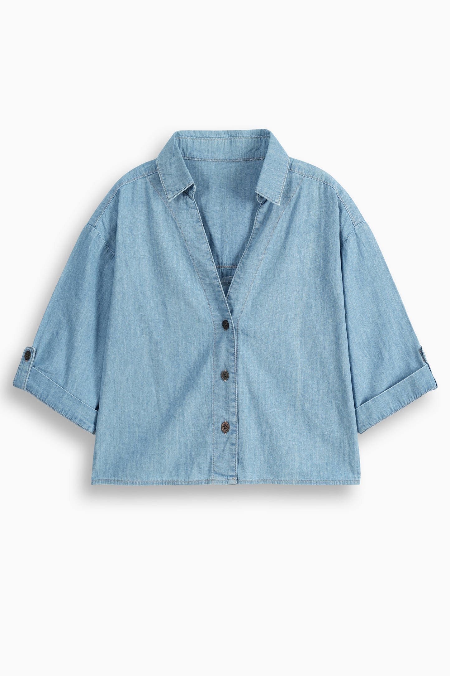Relaxed Drape Denim Shirt Light Blue