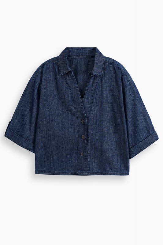 Relaxed Drape Denim Shirt Dark Blue