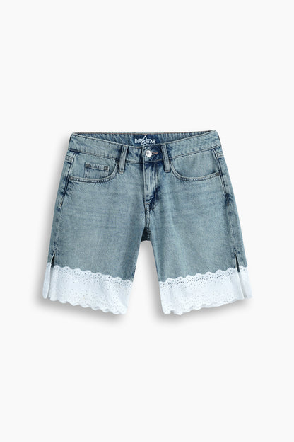 Relaxed straight fit lace jeans