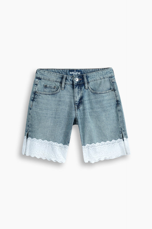Relaxed straight fit lace jeans