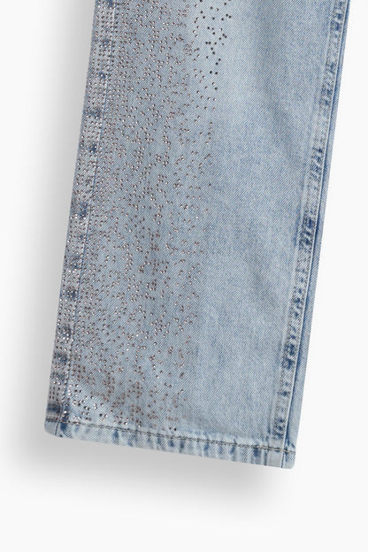Wide Leg Peach Rhinestones Jeans