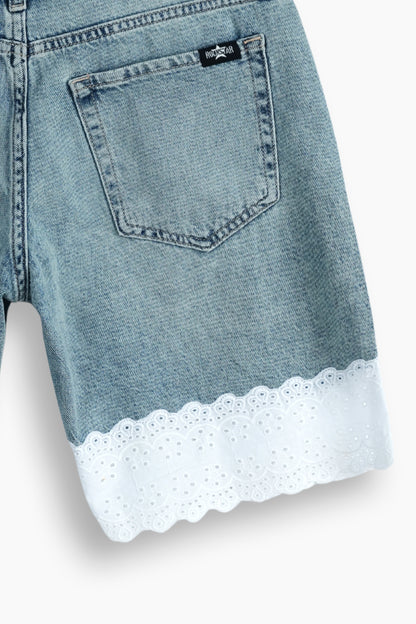 Relaxed straight fit lace jeans
