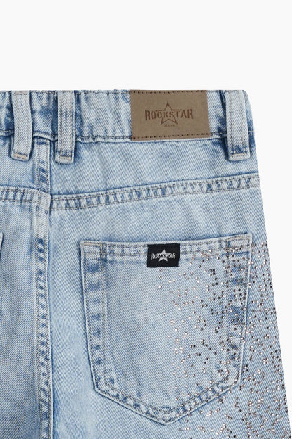Wide Leg Peach Rhinestones Jeans