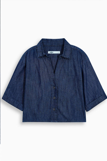 Relaxed Drape Denim Shirt Dark Blue