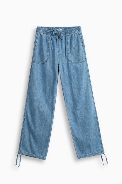 Mid-Rise Drawcord Wide Leg Trousers