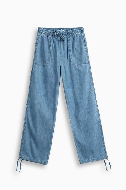 Mid-Rise Drawcord Wide Leg Trousers