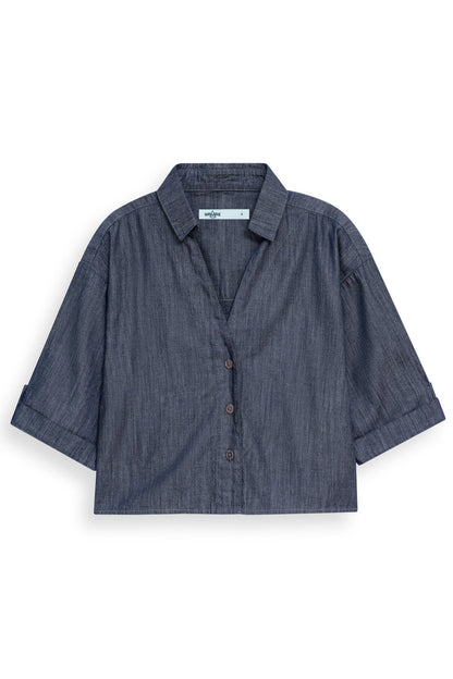 Relaxed Drape Denim Shirt Grey
