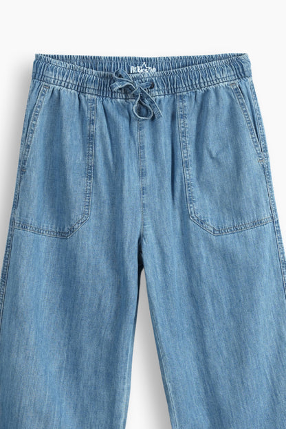 Mid-Rise Drawcord Wide Leg Trousers