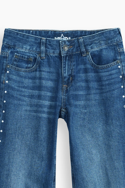 Mid Rise Wide Leg Stud Jeans