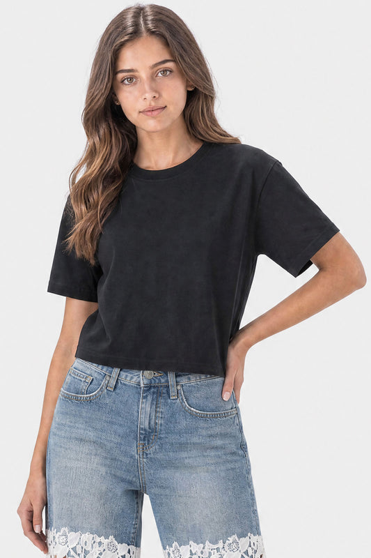Cropped Short Sleeve T-Shirt Black
