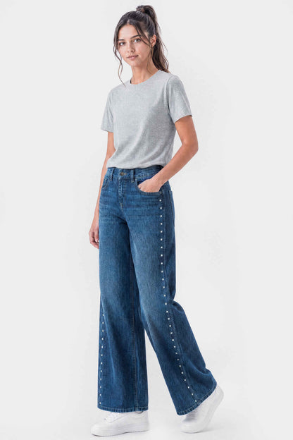 Mid Rise Wide Leg Stud Jeans