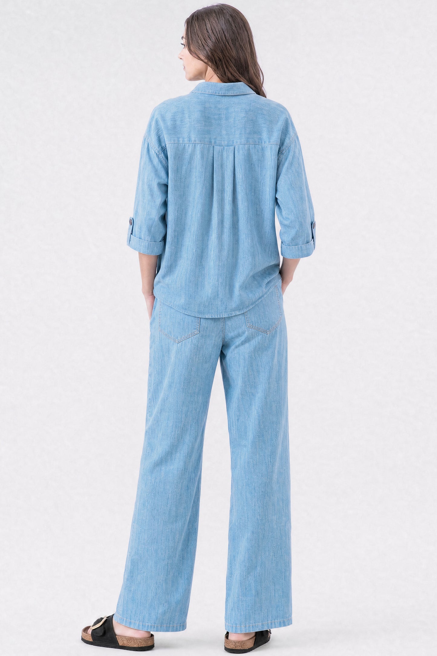 Relaxed Drape Denim Shirt Light Blue
