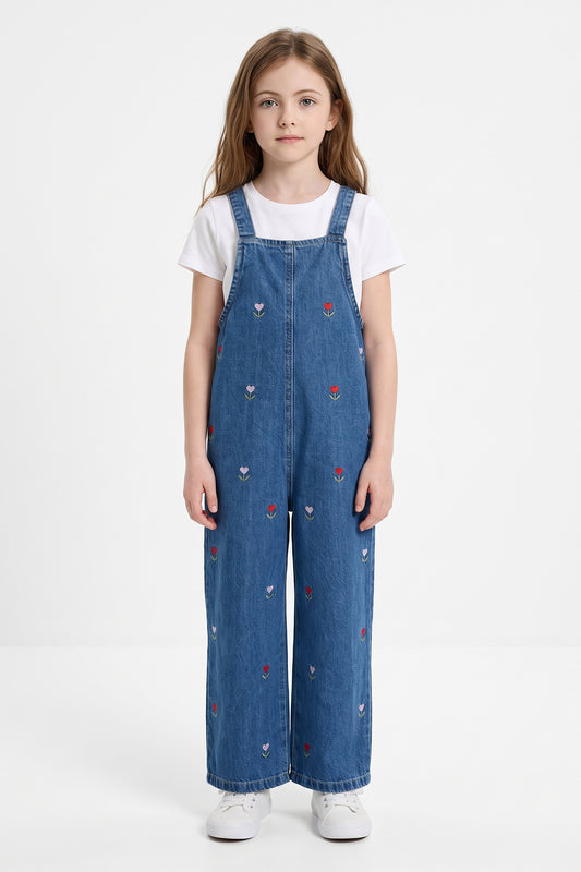Heart Floral Embroidered Dungaree