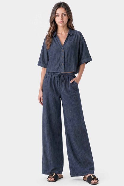 Relaxed Drape Denim Shirt Dark Blue