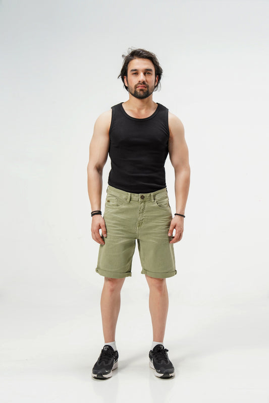Khakhi Green Stretch Shorts shop at Rockstar Jeans